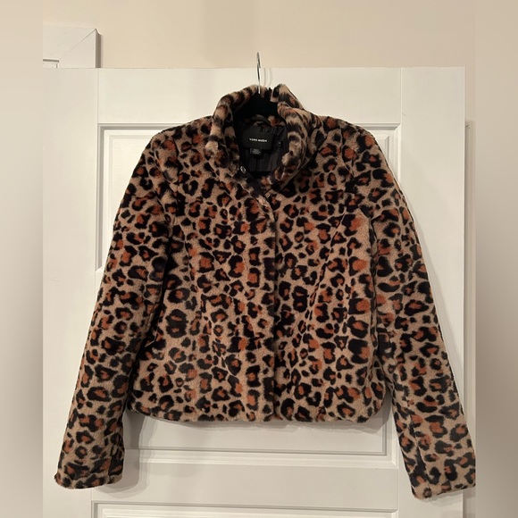 Vera Moda - leopard high neck faux fur short jacket - Picture 1 of 3